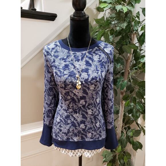 Max Jeans Women's Blue Floral Rayon Crew Neck Long Sleeve Sweater Size X-Small - Picture 12 of 12